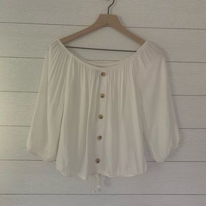White Button Down Tie Front Blouse